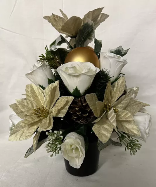 All Round Xmas Artificial/Silk flower Grave Vase memorial Crem pot Hand Made