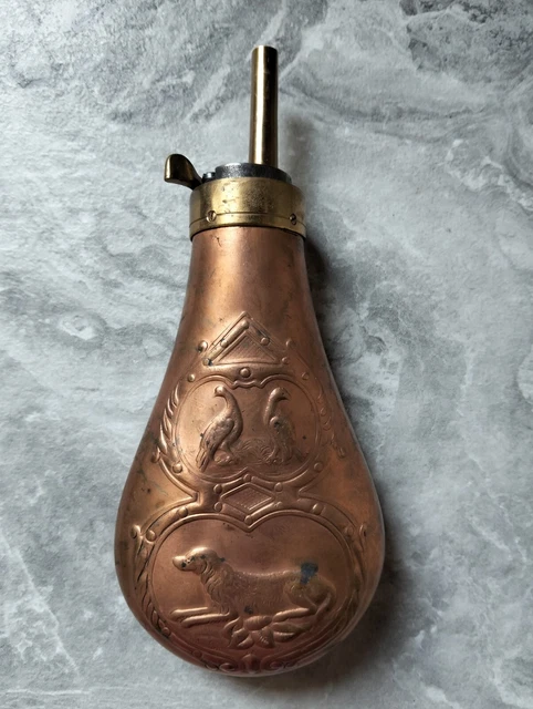 Poire à Poudre De Chasse Vintage - Laiton Et Cuivre - Fabrication Française