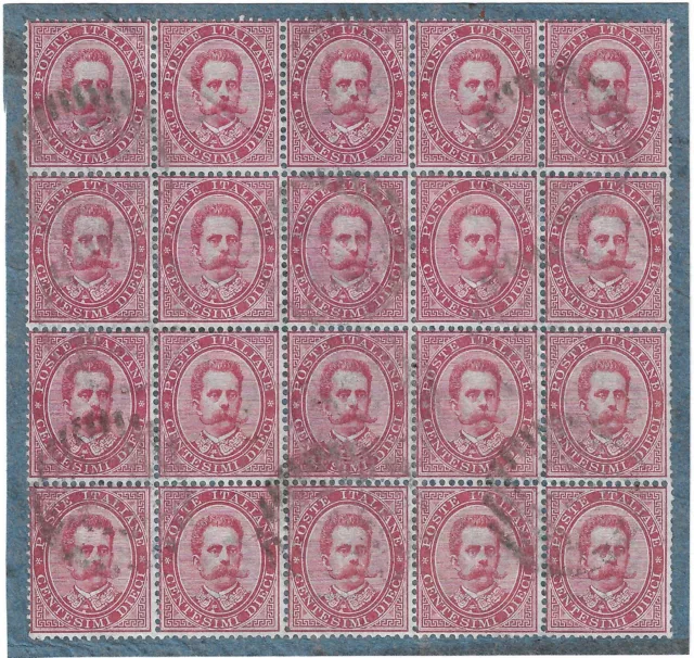 Ad11.01 - 1879 Regno Umberto I 10 C Nr.38 Frammento Con Blocco Di 20 Esemplari