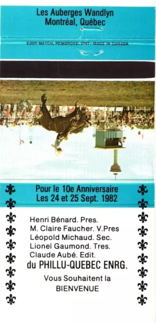 Montreal Quebec Canada Phillu-Quebec Enrg., Vintage Matchbook Cover