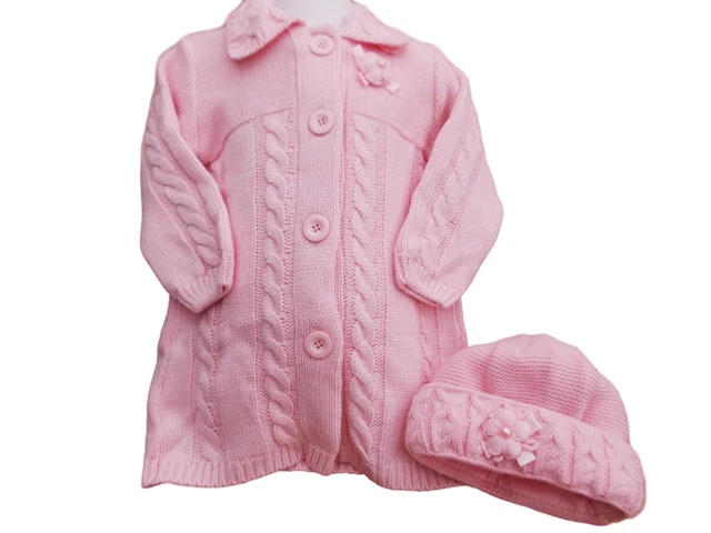 BNWT Baby Ragazze Natale Rosa Grosso Maglia Inverno Cardigan Cappotto Cappello