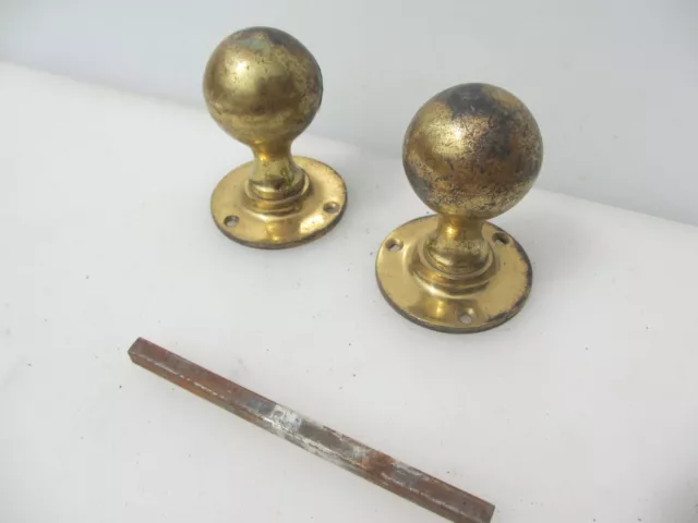 Antique Brass Door Knobs Handles Plates Vintage Old Victorian