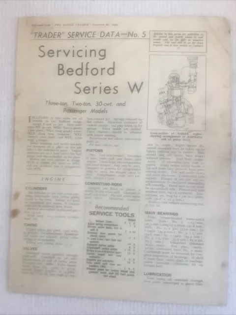 Servicing the Bedford Series ‘W’ - Motor Trader Service Data No 5. 1936