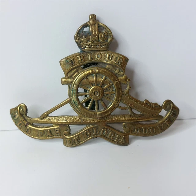 ROYAL ARTILLERY CAP Badge Kings Crown KC Ubique Brass Slider 7c497ed £ ...