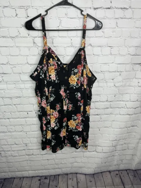 Torrid Floral Black Fit And Flare Rayon Slub Button-Front Cami, 3X 22-24 NWOT