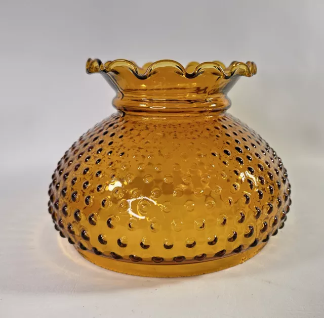 Antique Amber  Glass Hobnail Parlor Lamp SHADE - 7” fitter - Ruffled Rim