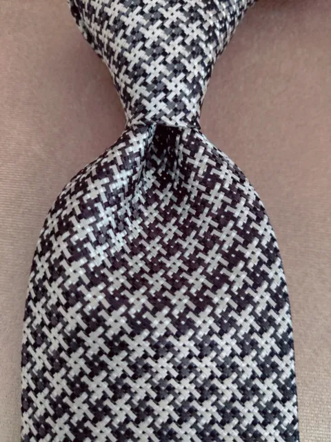 NWT $270 TOM FORD Silver Black Woven Silk Tie In Original Bag Italy