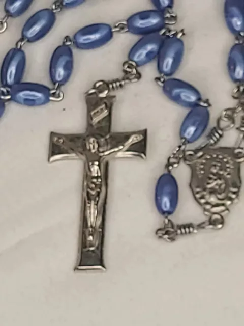 Antique Italian  Bakelite Rosary Pearl  Stunning Blue/ Blue-grey beads and Cross