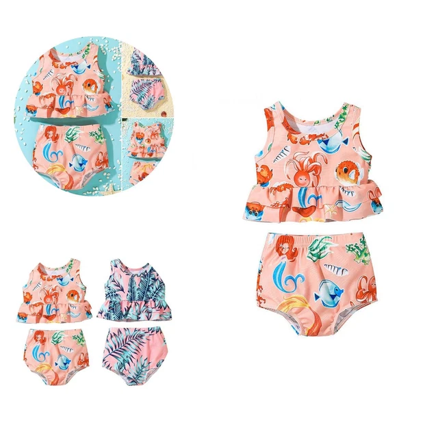 1 set costume da bagno bikini modello cartone animato orlo doppio strato bambini bambini due pezzi