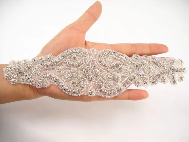 Diamante Trim Crystal Dancing Dress Costume Applique Floral Wedding DIY applique 2