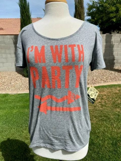 Volcom Ruling I'm With party T Shirt Top Womens L Grey w/Coral Graphics S/S NWT