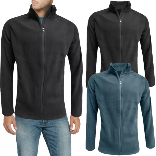 Mens Fleece Full Zip Up Anti Pill Heavy Work Top Warm Outdoor Plain Jacket New