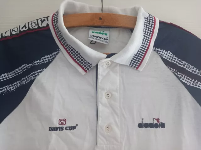 Diadora Davis Cup Tennisshirt Polotrikot Vintage Retro Top selten Originalgröße 2