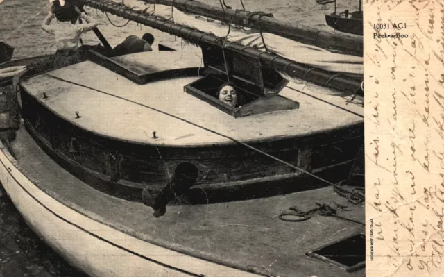 1907 Aci Peek-A-Boo Ocean Adventure Boating Sailboat Vintage Postcard
