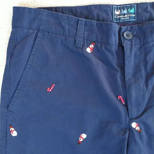 Charleston Threads Chino Pants Men's 34x32 Blue Straight Snowman Candy Cane