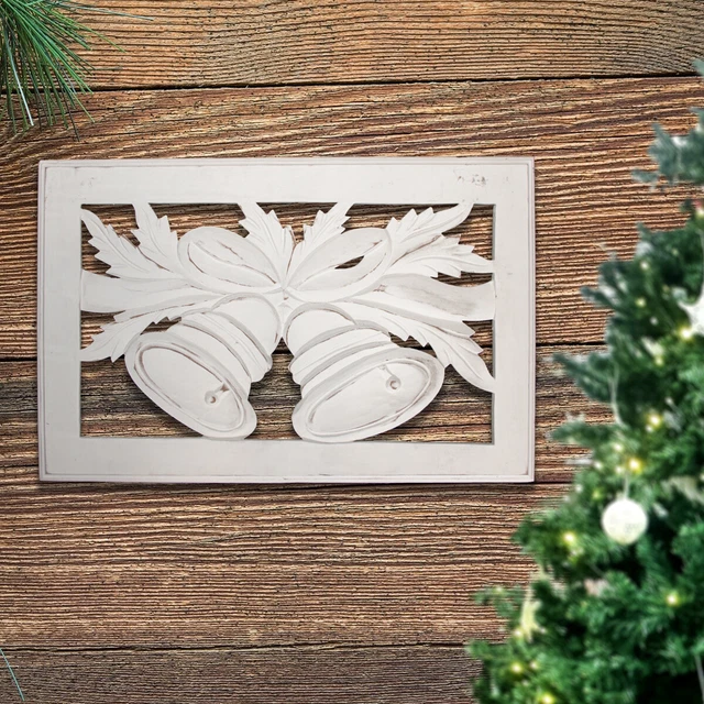 Wandornament, Weihnachten, Glocken, eckig, Holz, Weiß, X-Mas, Dekoration, Deko