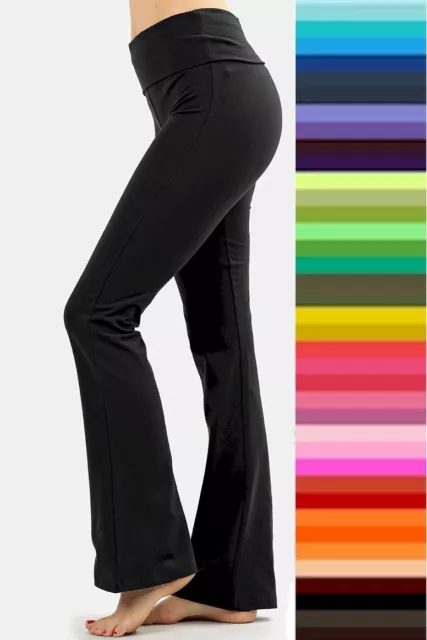 YOGA PANTS STRETCH Cotton Fold Over High Waist Flare Legging STORE CLOSING  $12.32 - PicClick