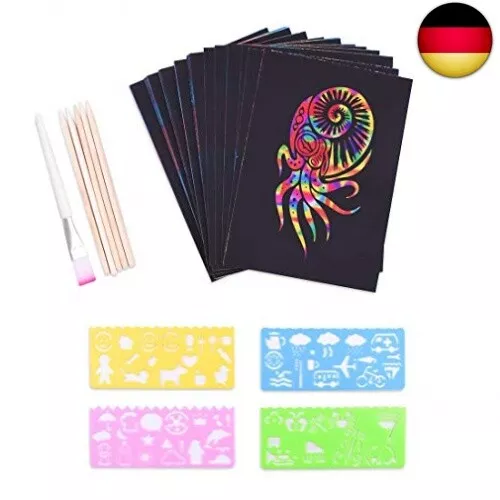 Kratzbilder Set für Kinder,Kratzpapier Set, 50 Große Blätter Regenbogen Kr