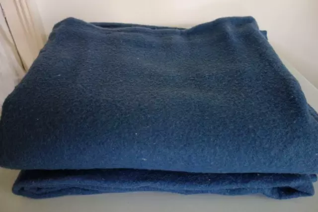 French Actress Estate-Vintage PURE WOOL BLANKET M in France Twin Blue