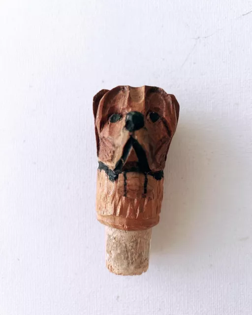 Vintage Bottle Stopper Antique Italian Anri Carved Wood Figurine Dog 2