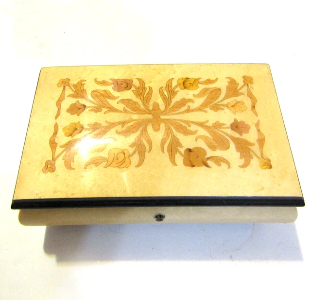 ITALY MARQUETRY INLAY Wood Music Jewelry Box Floral Pattern 7.5 in £57.