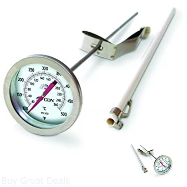 Long Stem Frying Thermometer Guage Turkey Fryer w/ Clip Instant Read Glass Dial