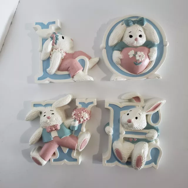 Vintage Burwood "Love" Bunny Wall Or Shelf Plaque Nursery Easter Decor  1992