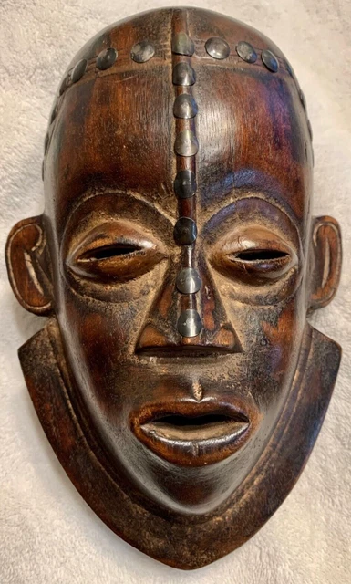 Vintage Western Central African Mask Lulua Congo Ca. 1960 with Metal Details