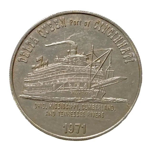 1970 Delta Queen Coin Token Double Sided Port of Cincinnati Mississippi River M2