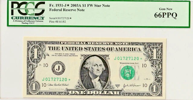 2003A  $1 Dallas FW Star Note FR. 1931-J*  PCGS Currency 66 PPQ Gem New
