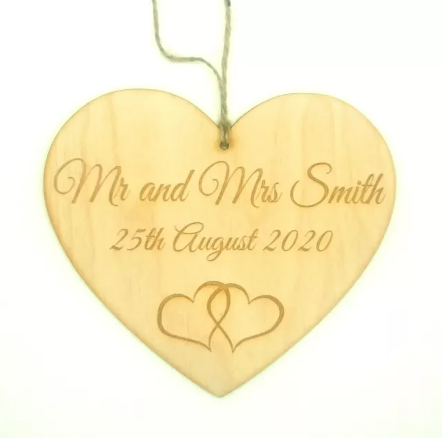 Personalised Wedding Heart Plaque Wooden Gift. Any Surname