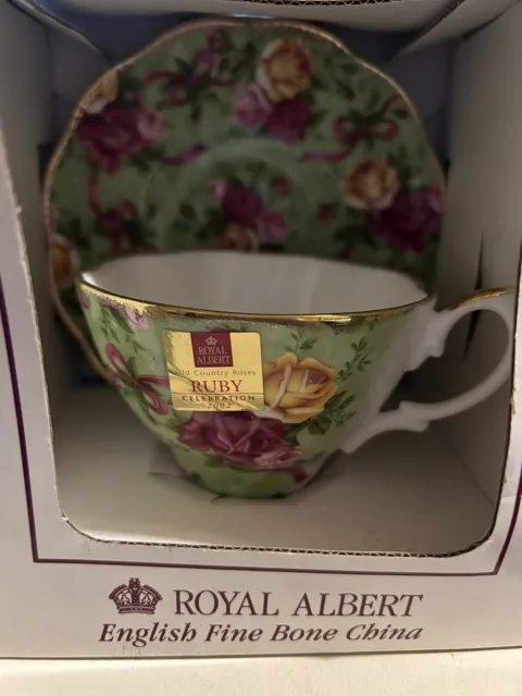 BNIB Royal Albert Old Country Roses Chintz Cup and Saucer Ruby Celebration