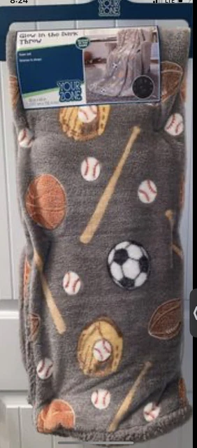 GLOW THROW Soft Blanket Sports Print Your Zone Glow In The Dark  60inx50in NEW