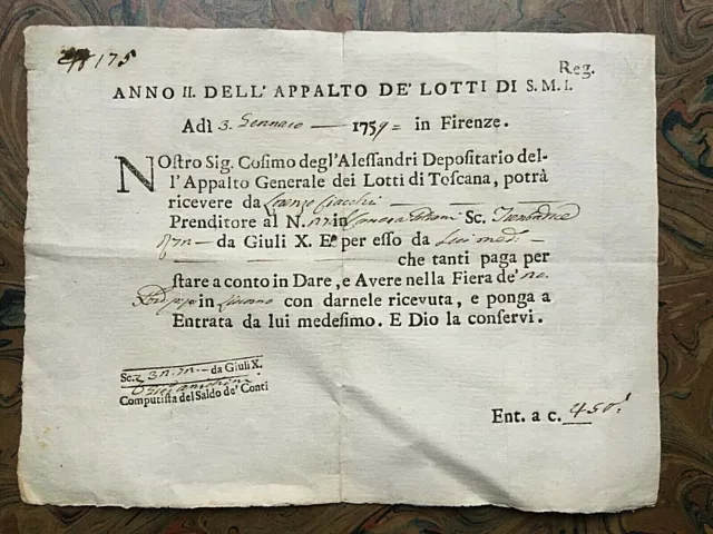 Anno II dell'Appalto de' Lotti di S.M.I. Firenze 1759