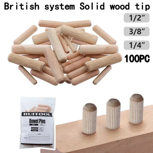 100 Pcs Hardwood Wooden Dowels Chamfered Fluted Pin Wood Beech Dowel Grooved