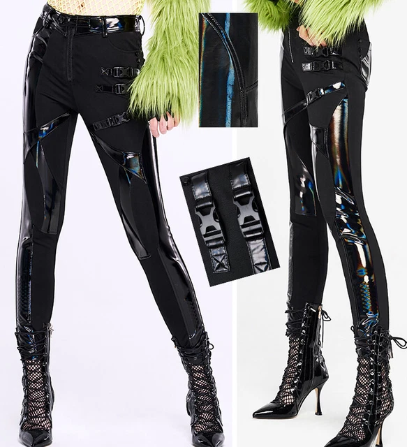 Pantalon vinyle pétrole clouté gothique punk cyber métal sangle crâne PunkRave