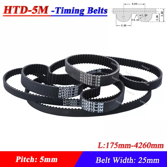 HTD-5M Timing Belts 175-4260mm Close Loop Rubber CNC Synchronous Belt Width 25mm