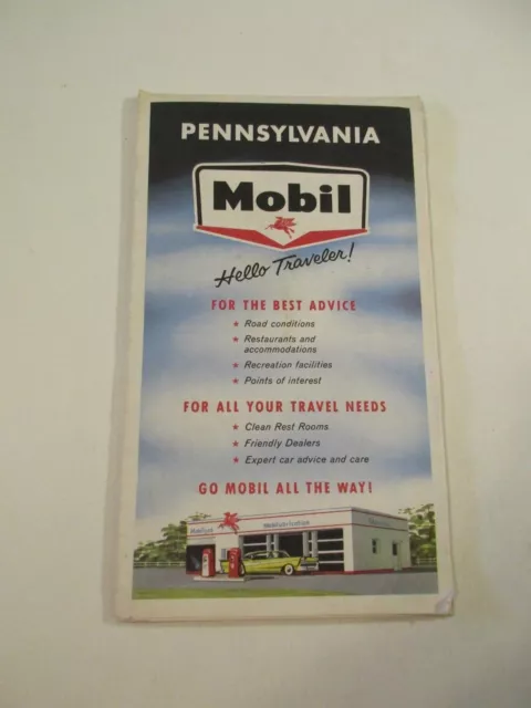 Vintage Mobil Pennsylvania Oil Gas Service Station State Highway Travel Road Map