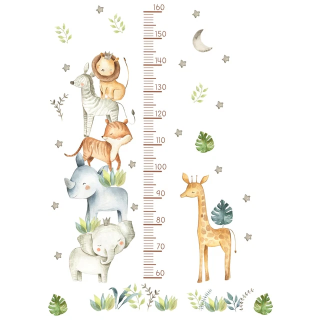 Toise Murale Enfant Autocollante - Stickers Animaux - 160 Cm
