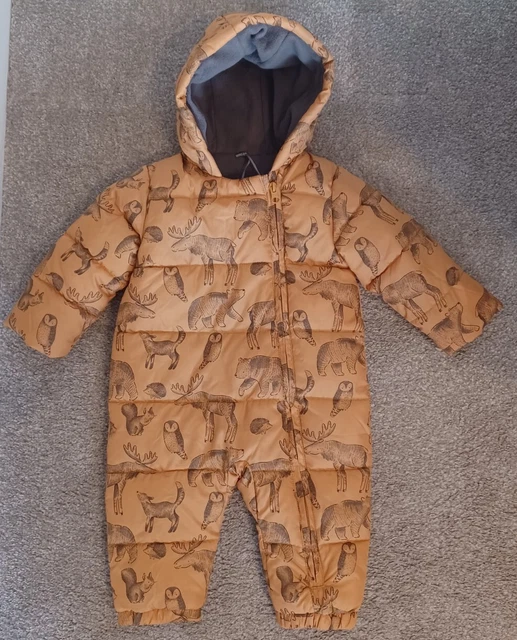 TU tuta da neve bambino senape bosco animale foderata in pile 6-9 mesi unisex gratis P&P
