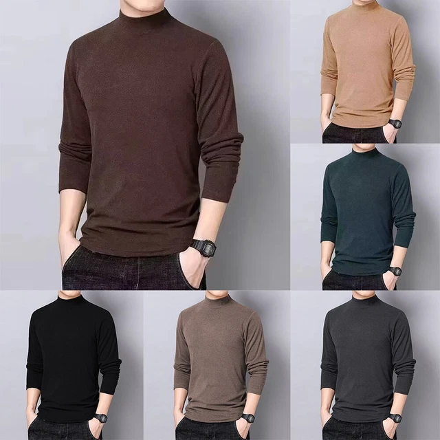 T-Shirt Mezza Dolcevita Maglione Manica Lunga Slim Fit Solido Colore Streetwear