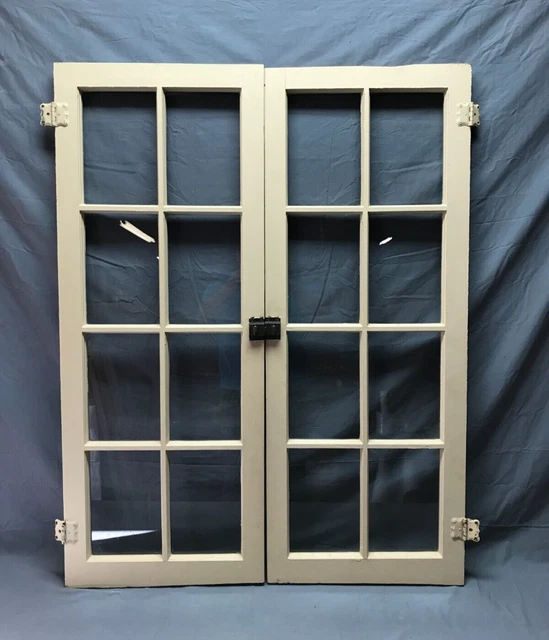 Pair Antique 8 Lite Casement Cabinet Cupboard Windows Vintage 19x48 Old 1630-22B