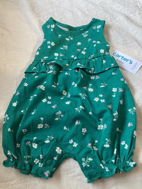 Carters baby girl green floral one piece knit short outfit size 3M  NWT