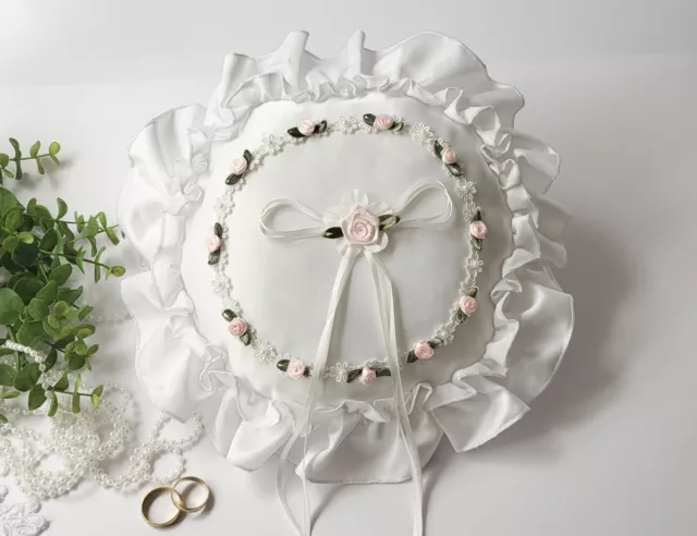 Ringkissen Eheringe Kissen Ringe Rundkissen Hochzeit weiß rosa creme klassisch