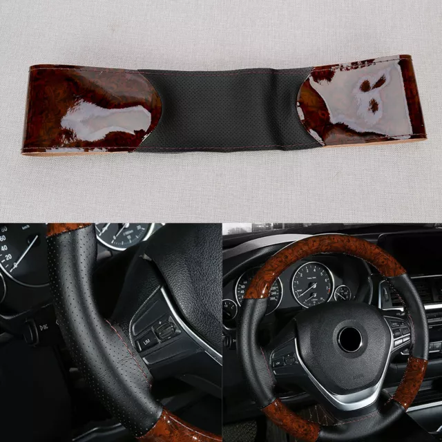 Wood Grain Hand-Sewing Car Steering Wheel Cover Kit with Needle & Thread