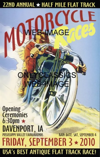 Vintage Motorcycle Flat Track Racing Poster 12X18 Daredevil Racer Art Graphics