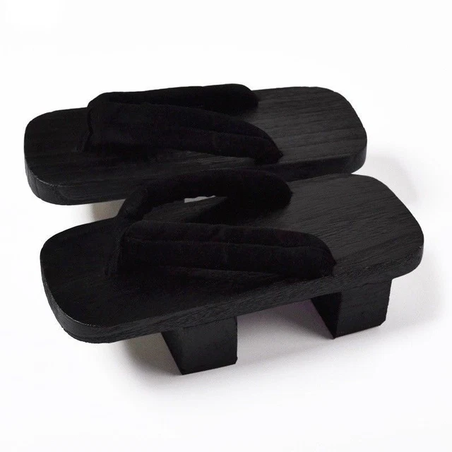 uomo di legno giapponese Kimono Geta zoccoli infradito sandali pantofole NERO