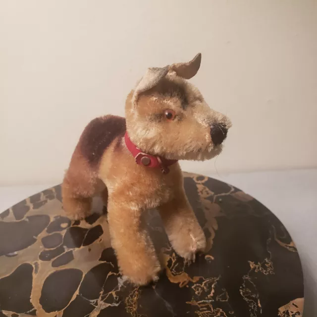 Antique Steiff Wool Mohair Dog with Red Collar