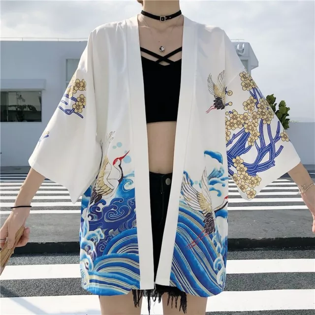 Femmes Hommes Kimono Veste Manteau Rétro Japonais Gilet Décontracté Haori Yukata