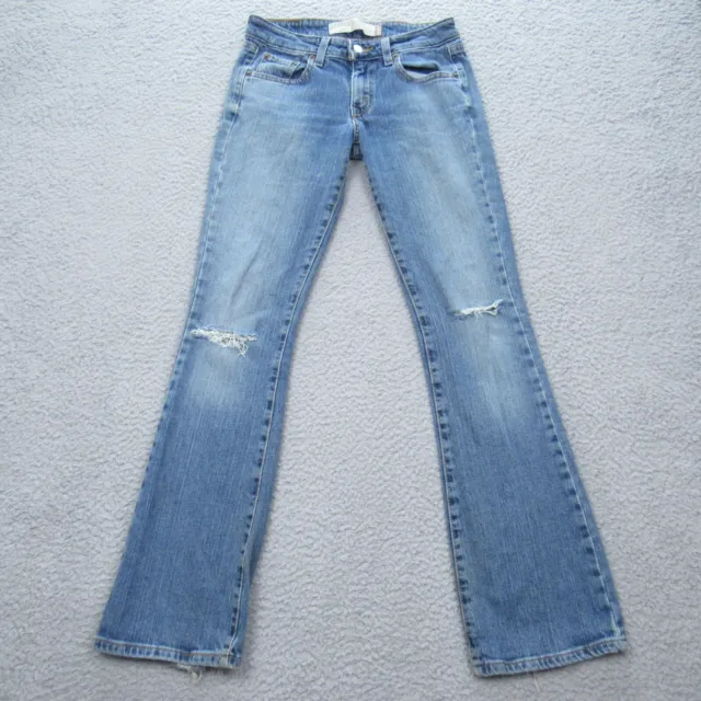 Levis 518 Superlow Boot Cut Womens Size 1 M Medium Wash Distressed Denim Jeans